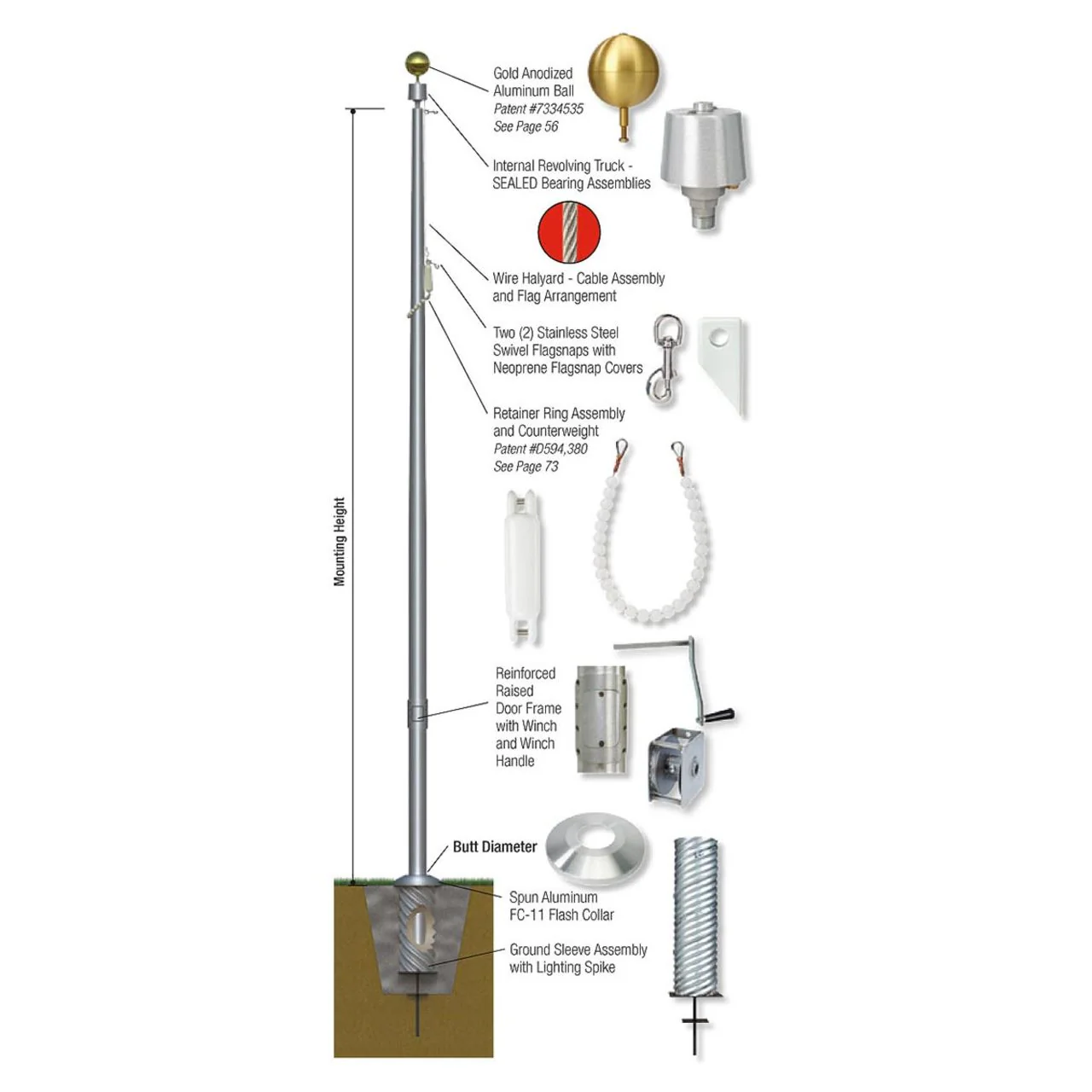 Sovereignty Series 20ft Commercial Flagpole - .188in Wall Thickness - 5in Butt Diameter - Image 4