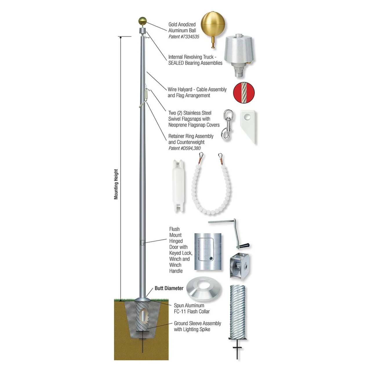 Titan Series 30ft Commercial Flagpole - .156in Wall Thickness - 7in Butt Diameter - Image 2