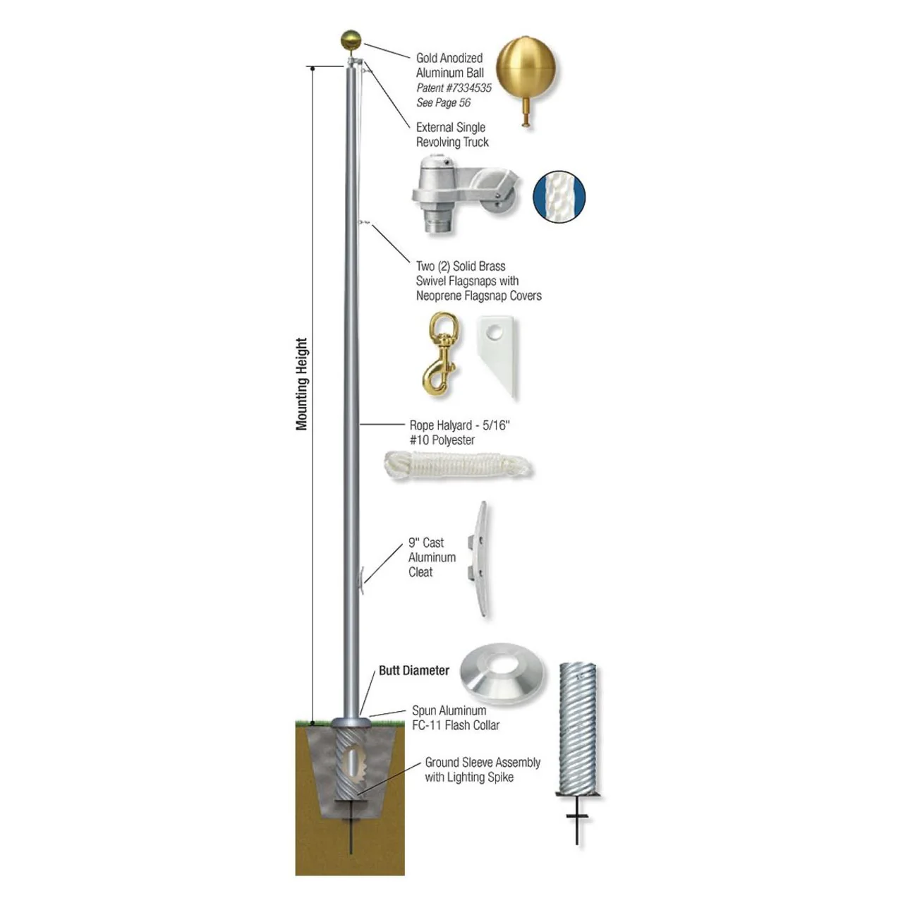 Continental Series 60ft 3 Sections Commercial Flagpole - .188in Wall Thickness - 10in Butt Diameter - Image 3