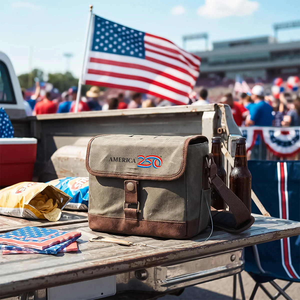 America 250 Beer Cooler Tote with Bottle Opener - Khaki - Image 6
