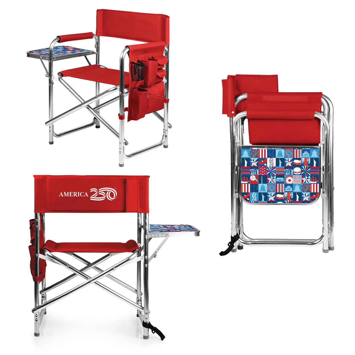 America 250 Portable Chair with Side Table - Parade Chair - Red - Image 6