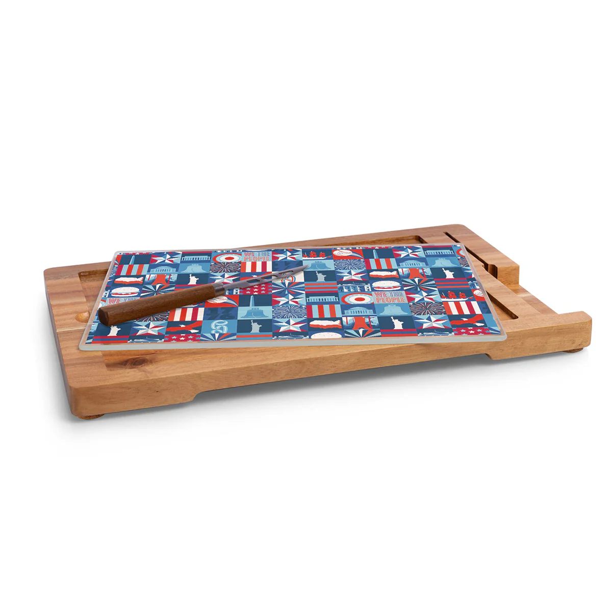 America 250 Charcuterie Board and Knife Set - Glass and Acacia Wood - Image 2