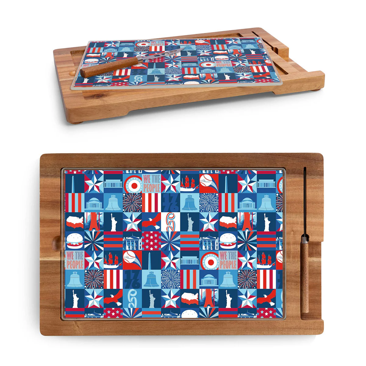 America 250 Charcuterie Board and Knife Set - Glass and Acacia Wood - Image 4
