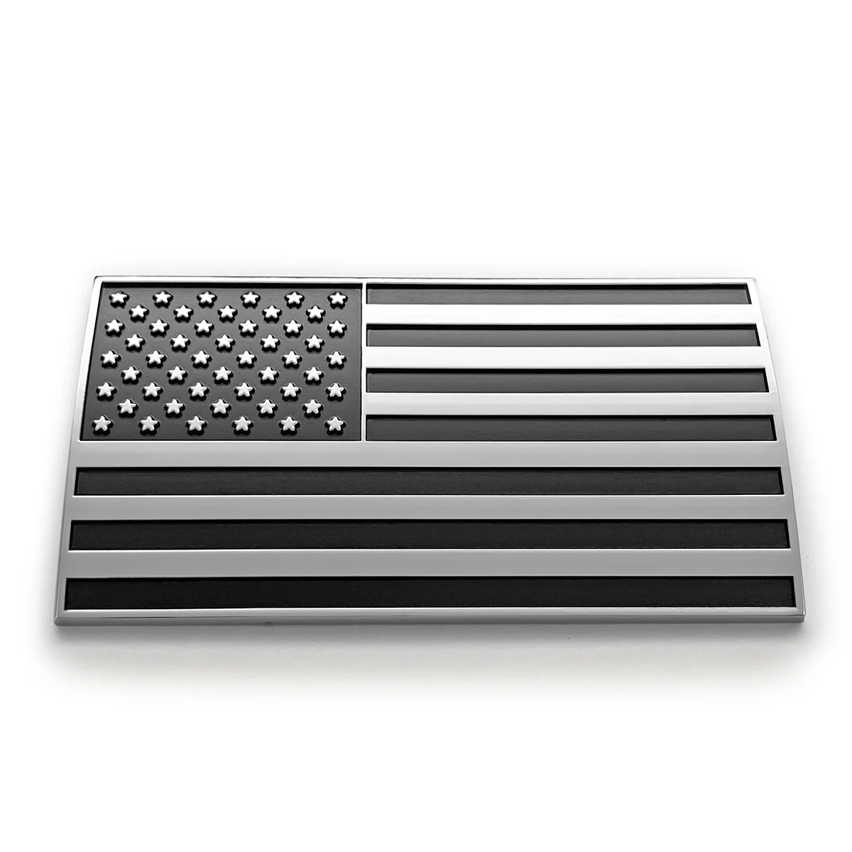 American Flag Badge - 3.8" x 2" All-Weather Emblem - Matte Black & Chrome Finish