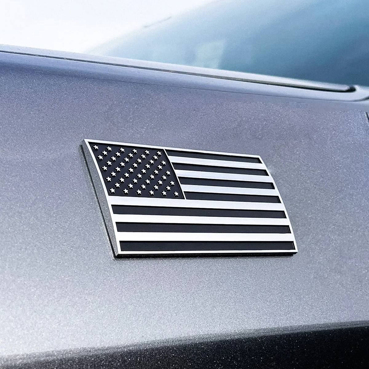 American Flag Badge - 3.8" x 2" All-Weather Emblem - Matte Black & Chrome Finish - Image 8