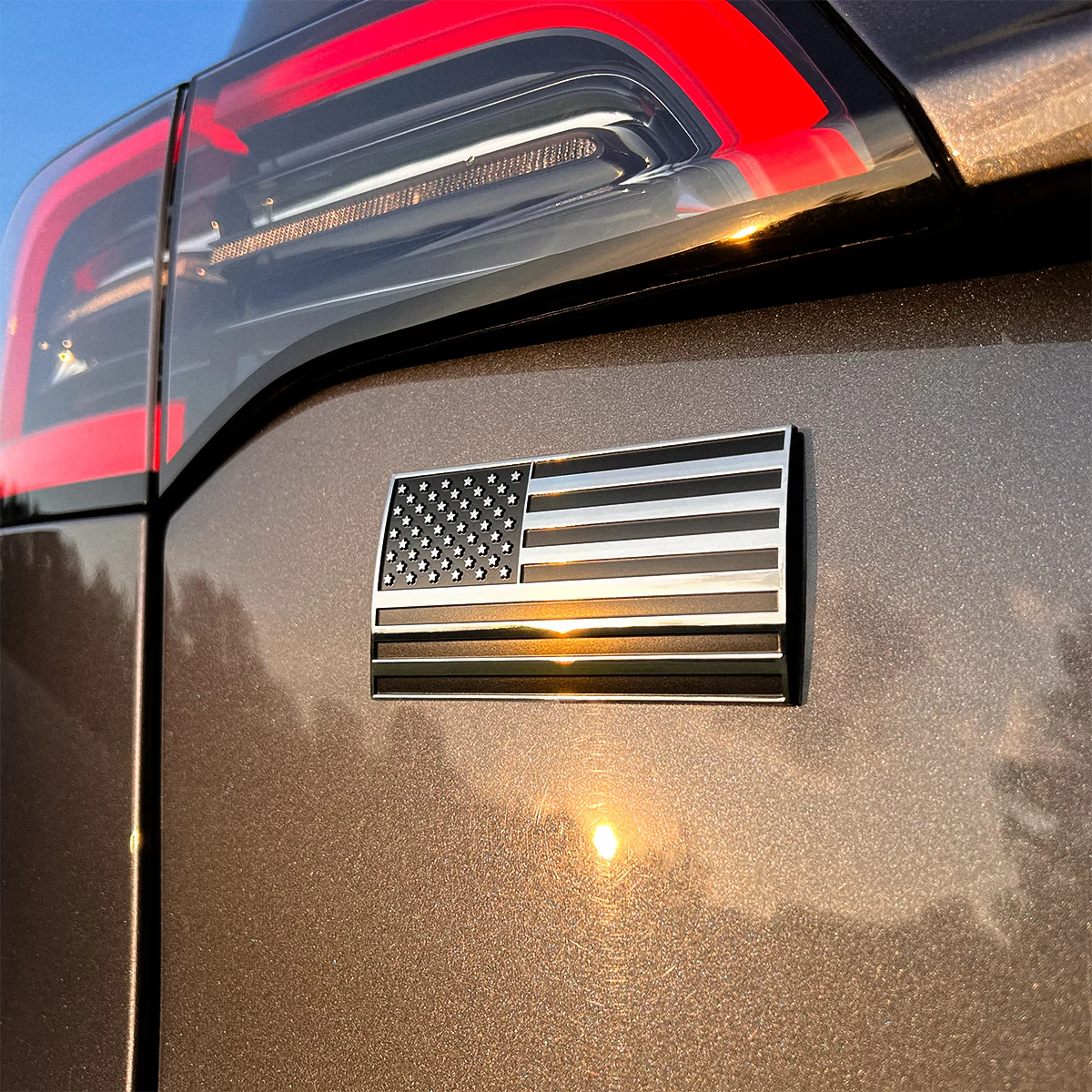 American Flag Badge - 3.8" x 2" All-Weather Emblem - Matte Black & Chrome Finish - Image 9
