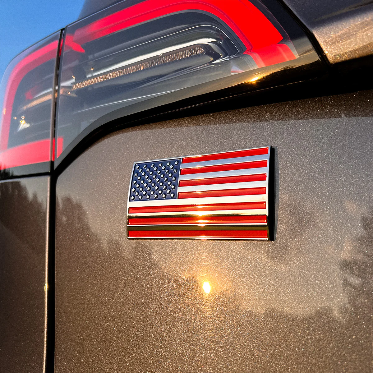 American Flag Badge - 3.8" x 2" All-Weather Emblem - Red, Blue & Chrome Finish - Image 9