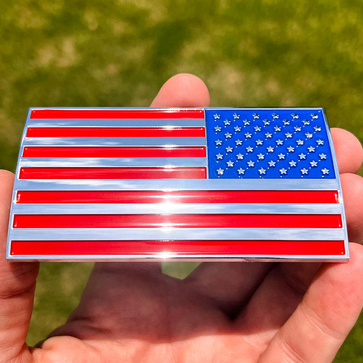 American Flag Badge Bundle Left & Right Facing - 3.8" x 2" - All Weather Emblem - Red, Blue & Chrome Finish - Image 10