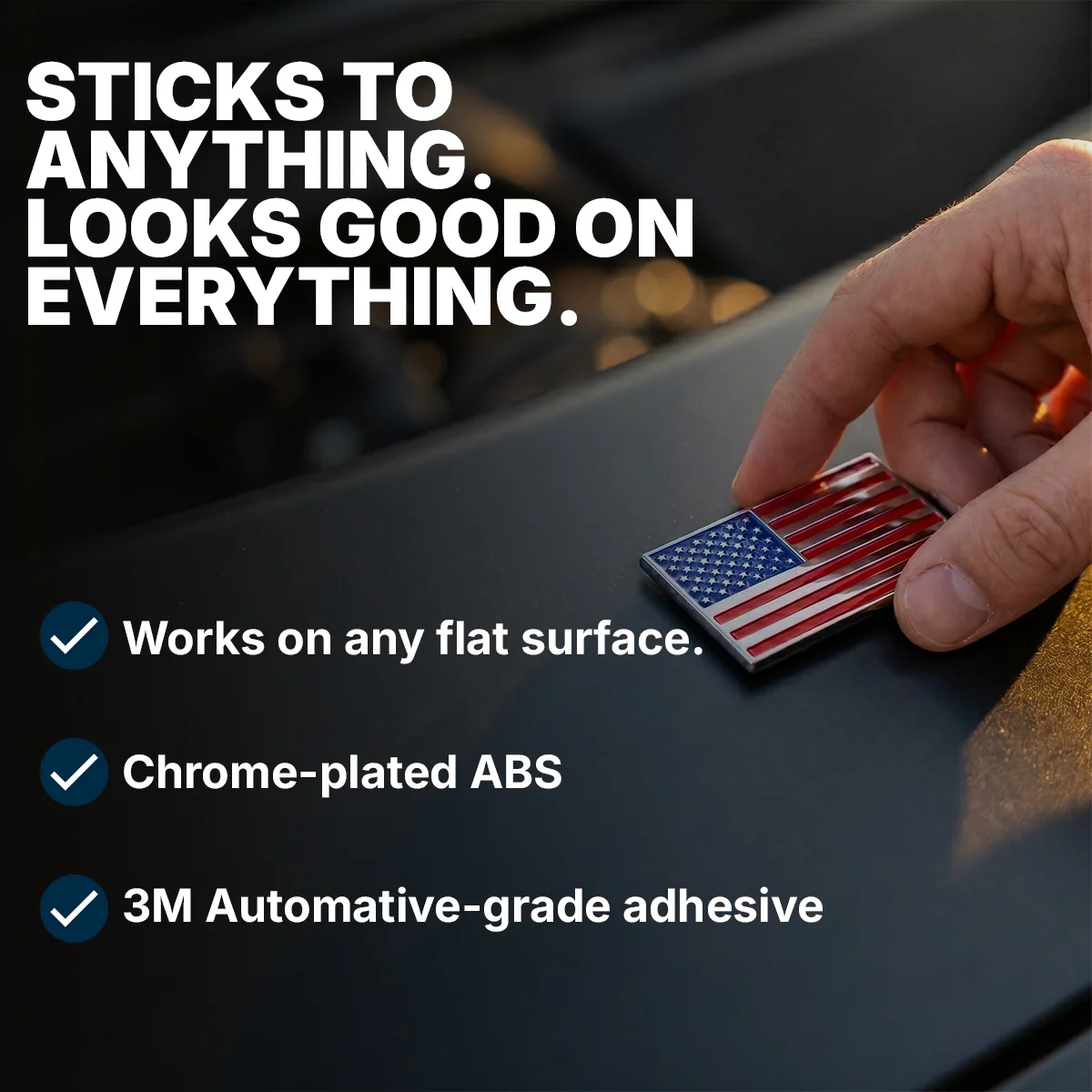 American Flag Badge - 3.8" x 2" All-Weather Emblem - Red, Blue & Chrome Finish - Image 3