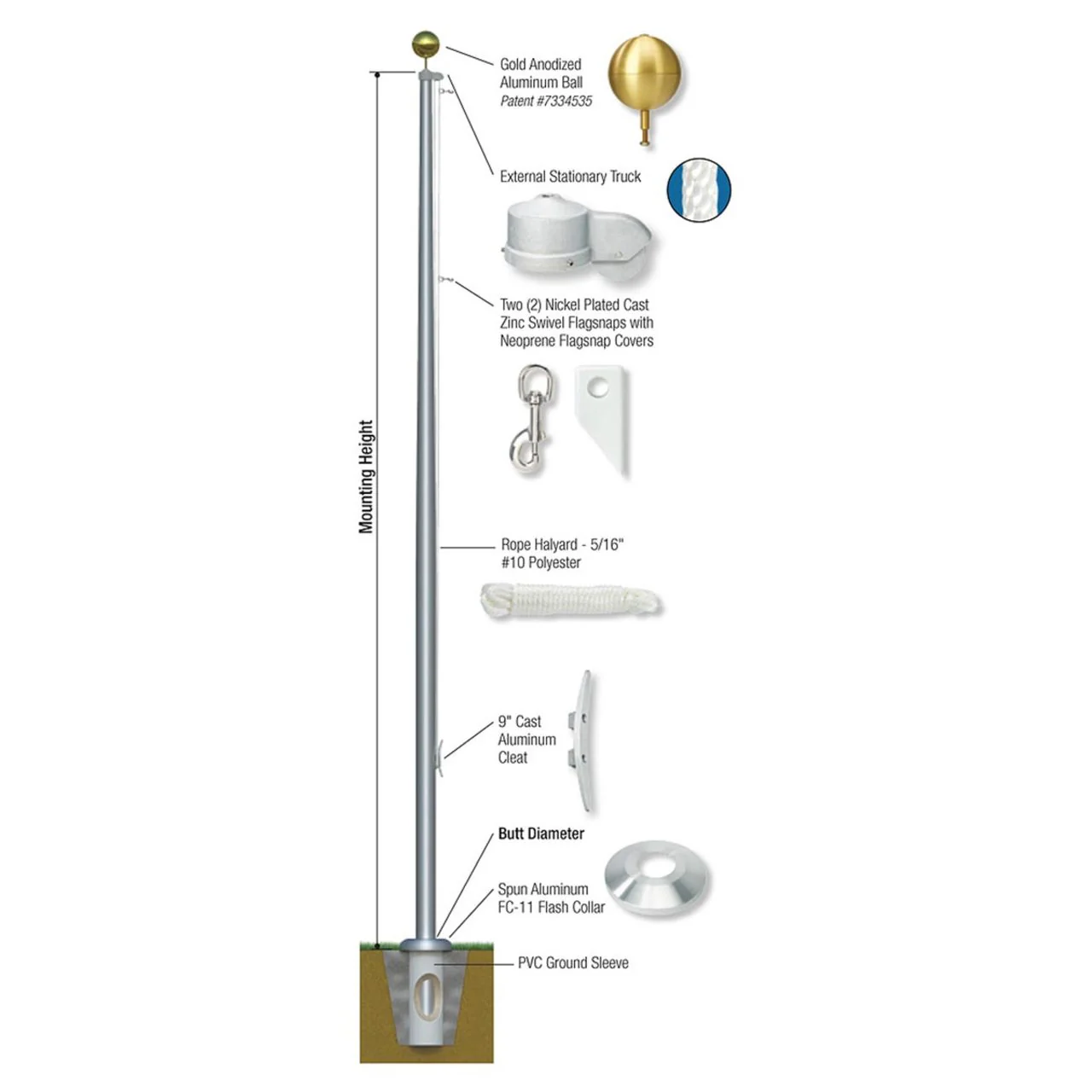 Estate Series 30ft 2 Sections Aluminum Flagpole - Image 3