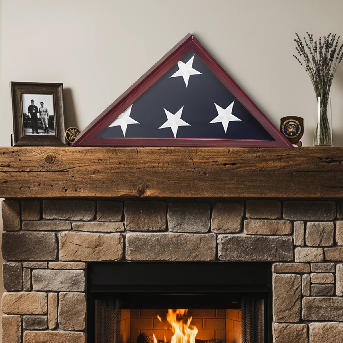 Hard Wood 5ft x 9.5ft Flag Display Case - Dark Cherry Finish - Image 5