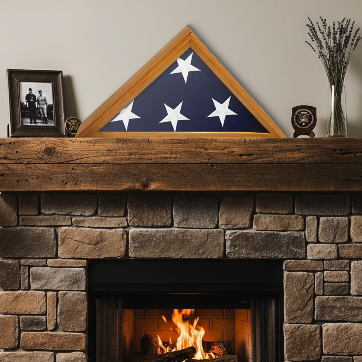 Hard Wood 5ft x 9.5ft Flag Display Case - Light Cherry Finish - Image 6