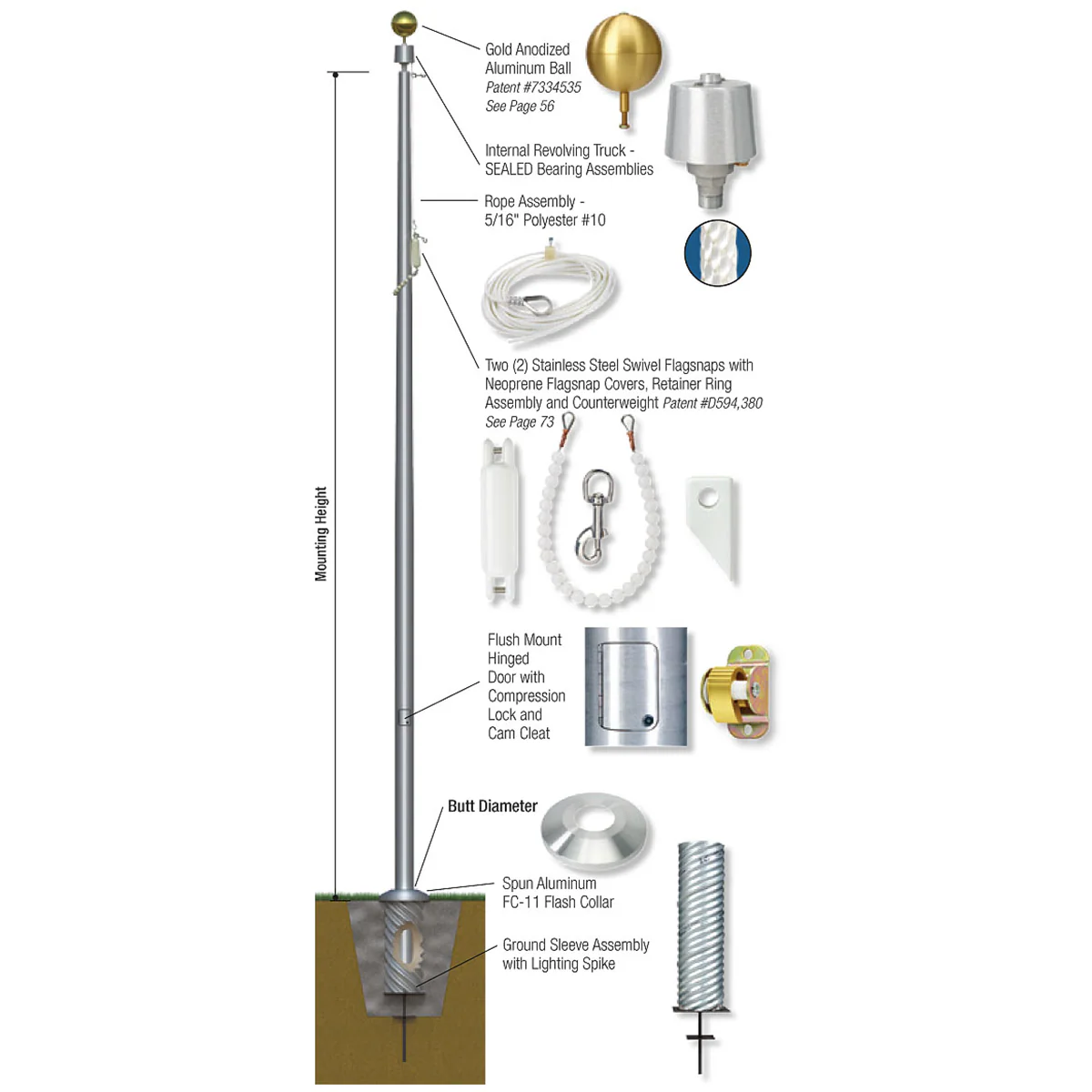Monarch Series 30ft Commercial Flagpole - .156in Wall Thickness - 6in Butt Diameter - Image 3