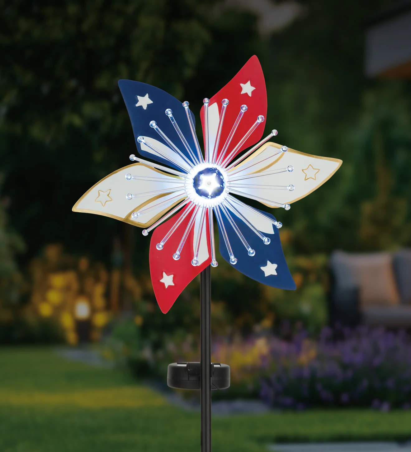 Patriotic Flower Spinner Solar Stake for Outdoor Garden - Image 5