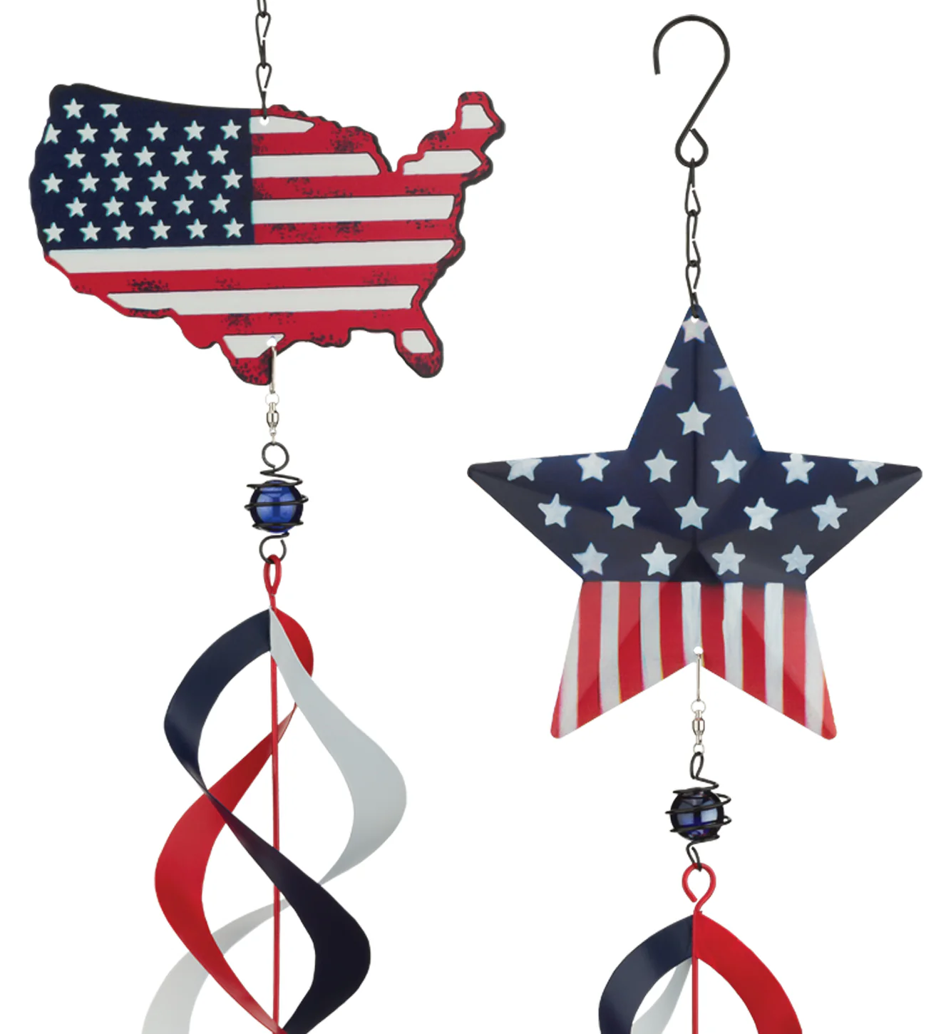 Patriotic Hanging Wind Spinners, Set of 2 - Outdoor Garden - Image 3