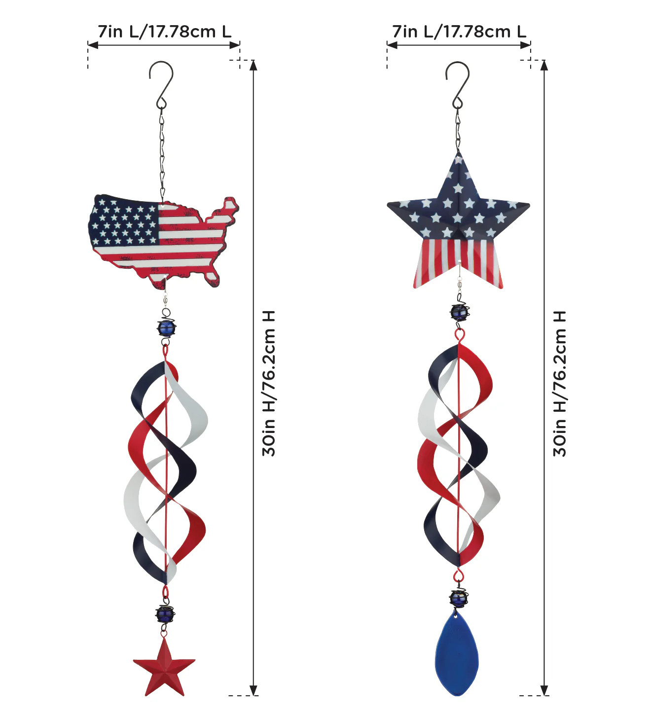 Patriotic Hanging Wind Spinners, Set of 2 - Outdoor Garden - Image 4