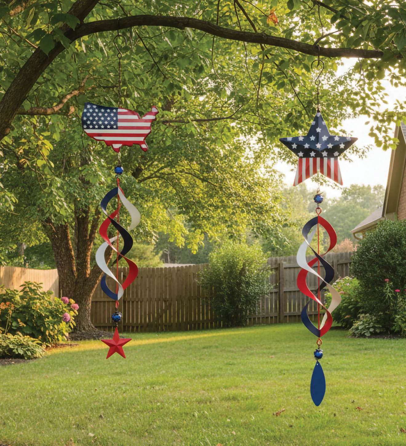 Patriotic Hanging Wind Spinners, Set of 2 - Outdoor Garden - Image 5