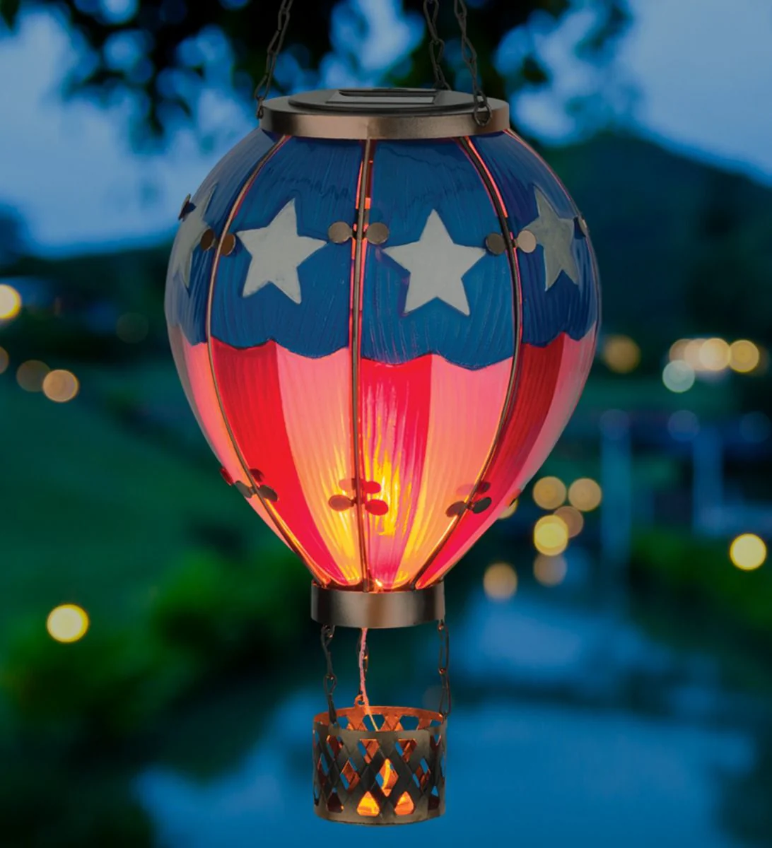 Patriotic Hot Air Balloon Solar Lantern for Outdoor Garden - Large - Image 4