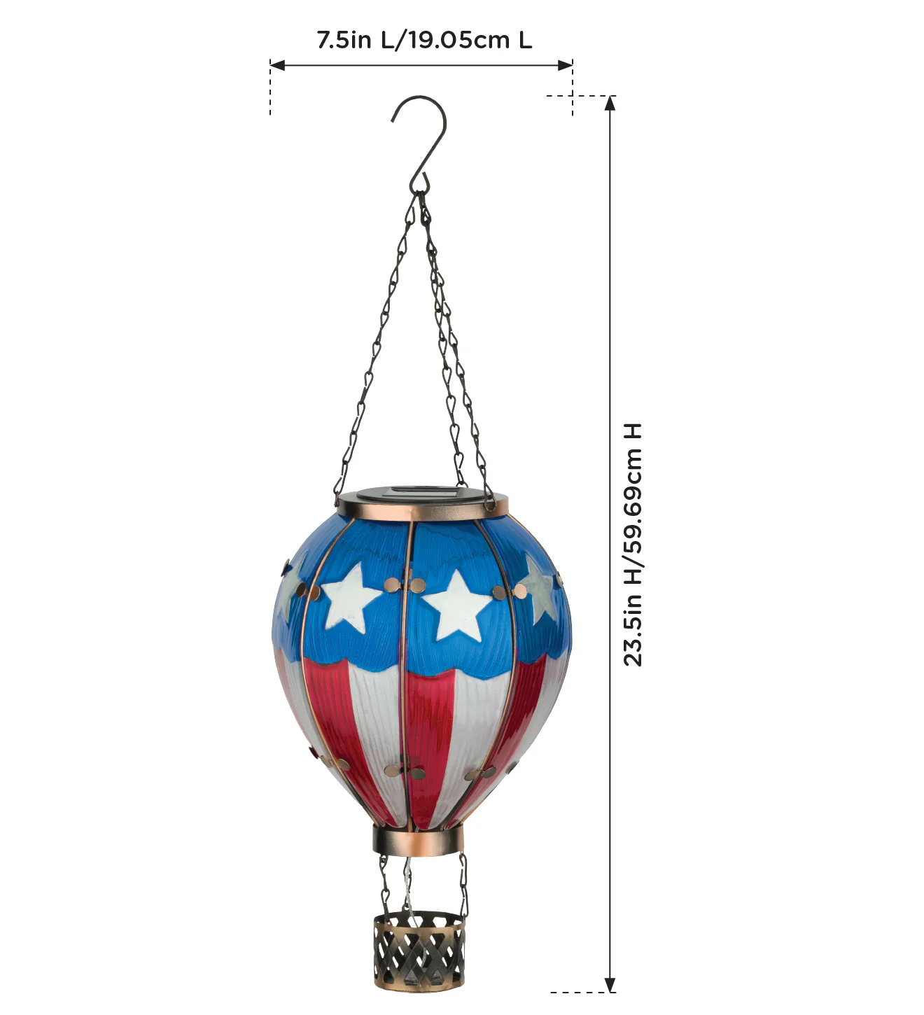 Patriotic Hot Air Balloon Solar Lantern for Outdoor Garden - Large - Image 5