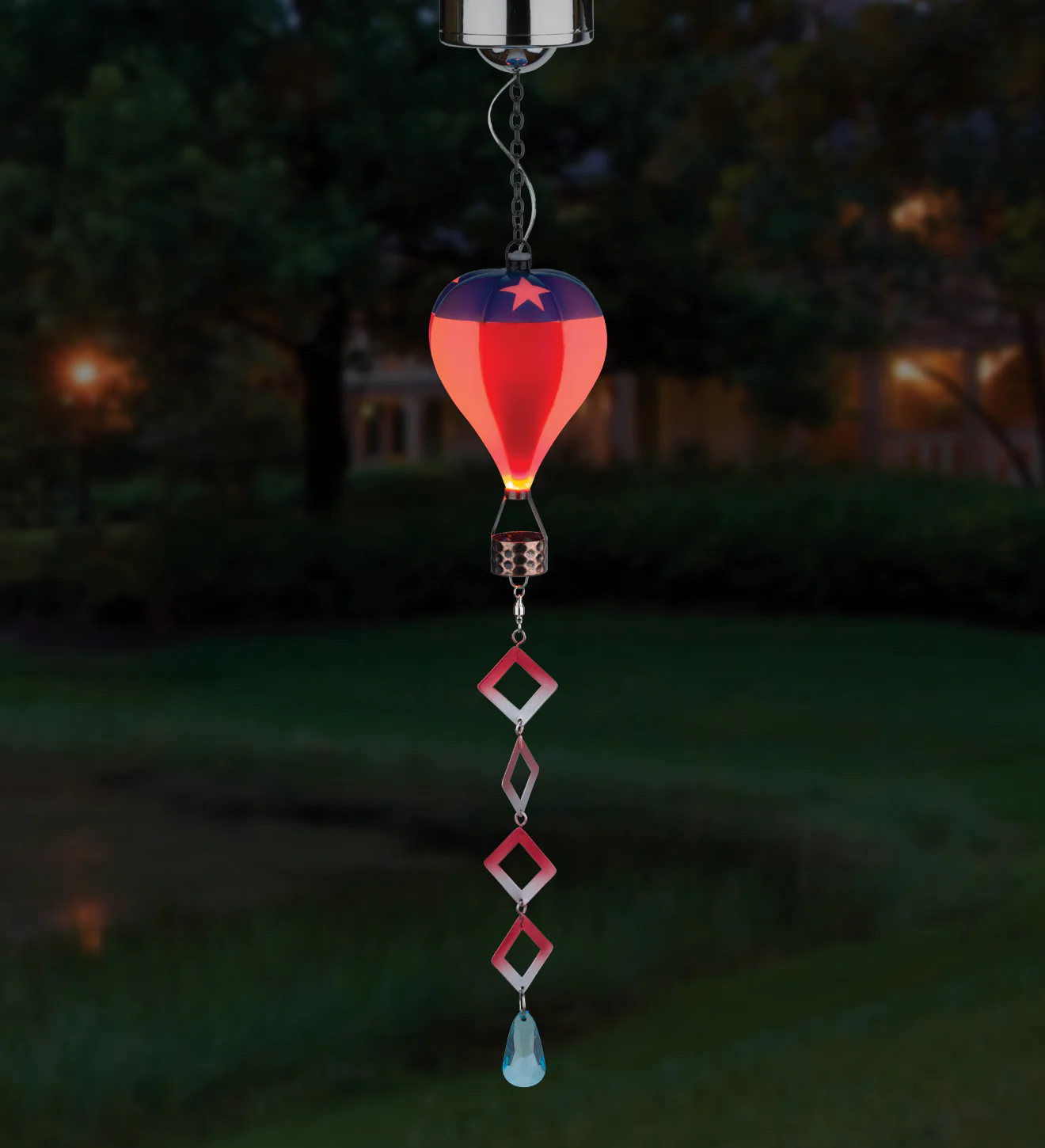 Patriotic Hot Air Balloon Spinner Solar Lantern for Outdoor Garden - Mini - Image 4