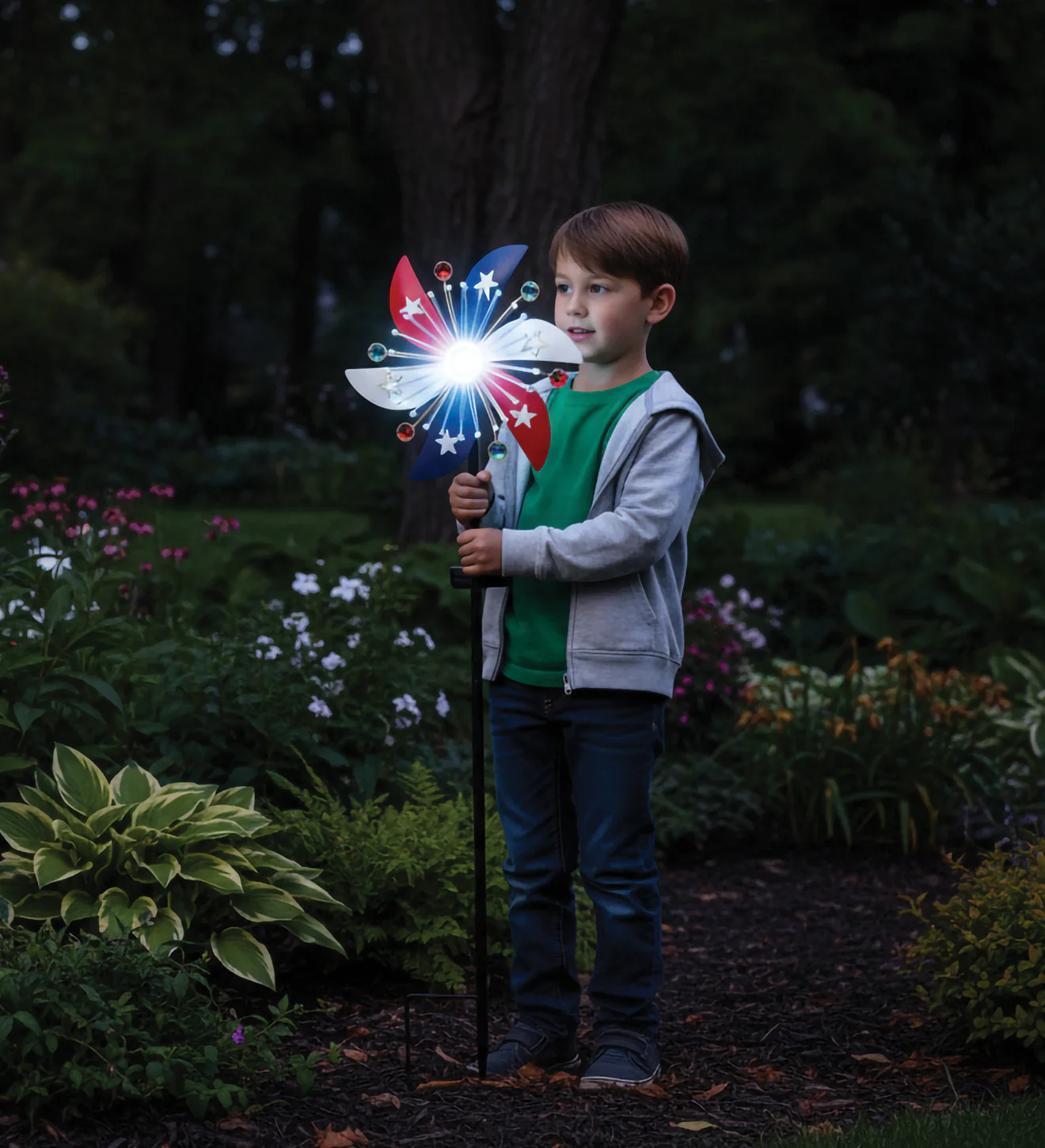 Patriotic Pinwheel Spinner Solar Stake for Outdoor Garden - Image 4