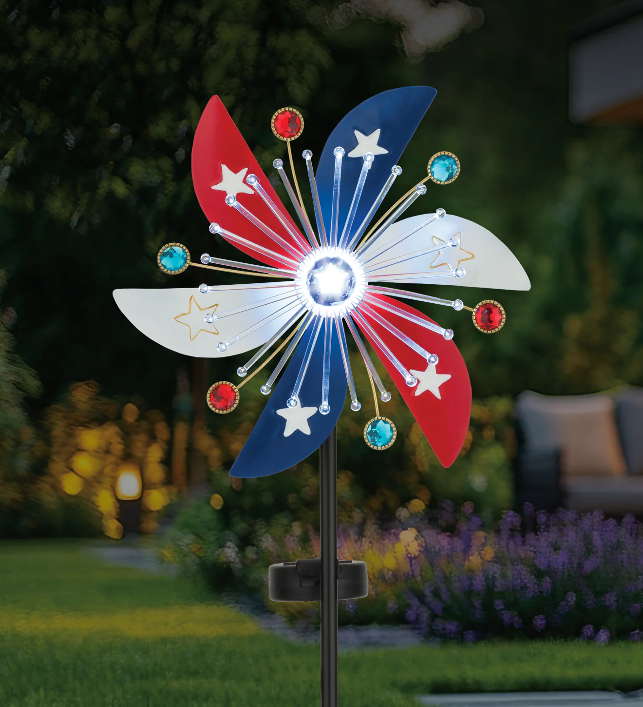 Patriotic Pinwheel Spinner Solar Stake for Outdoor Garden - Image 5