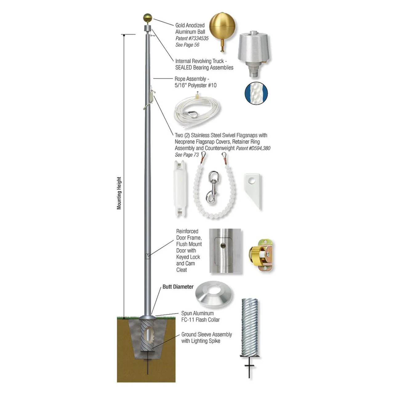 Sentry II Series 30ft Commercial Flagpole - .188in Wall Thickness - 6in Butt Diameter - Image 3