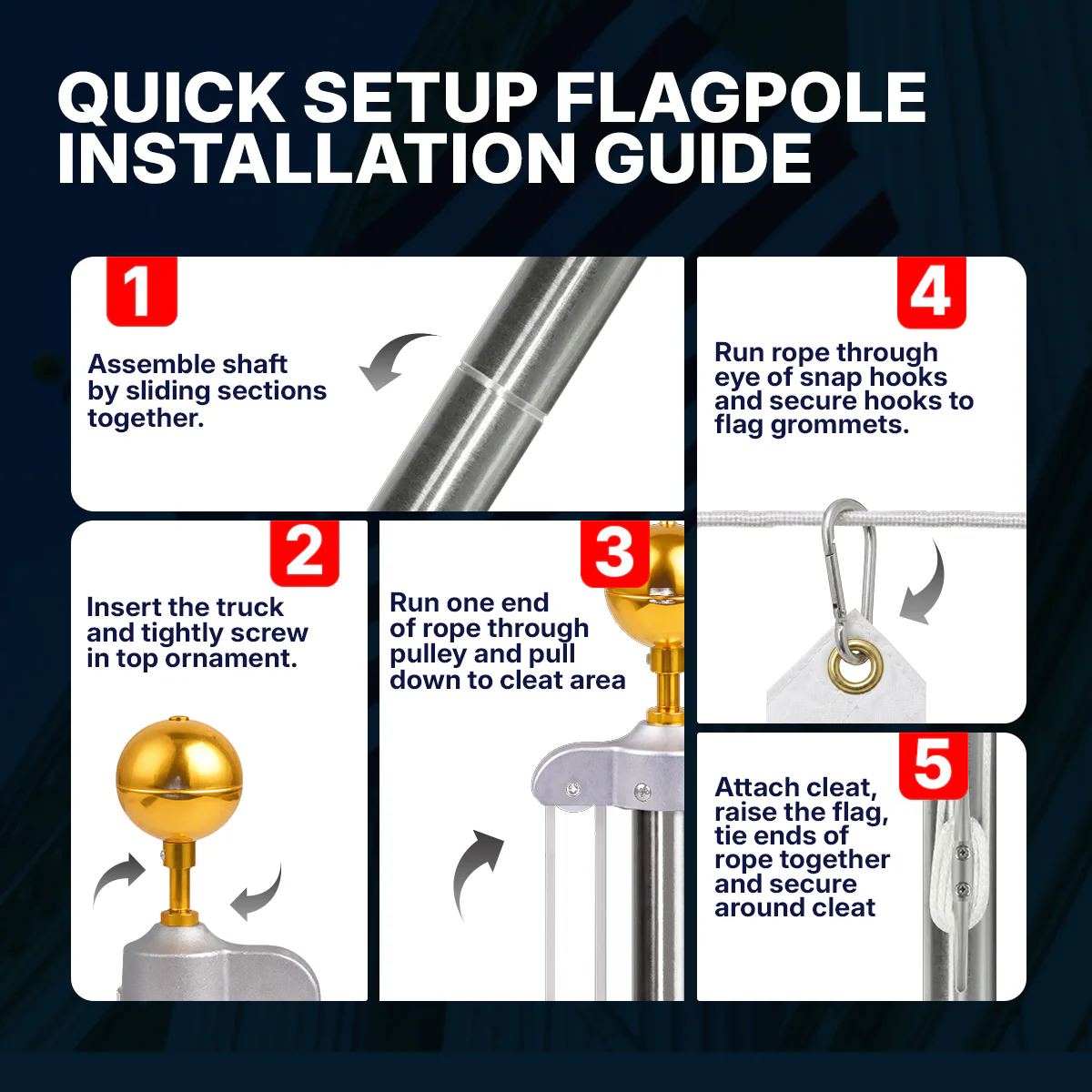 Super Tough 20ft Heavy Duty Silver Anodized Aluminum Flag Pole - Image 5