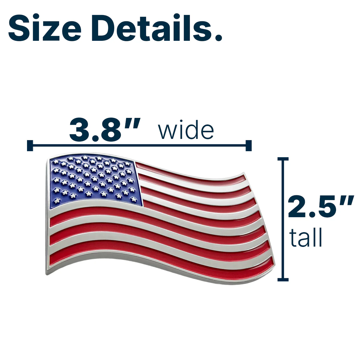The Wavy American Flag Badge - 3.8" x 2.5" All-Weather Emblem - Red, Blue & Chrome Finish - Image 9
