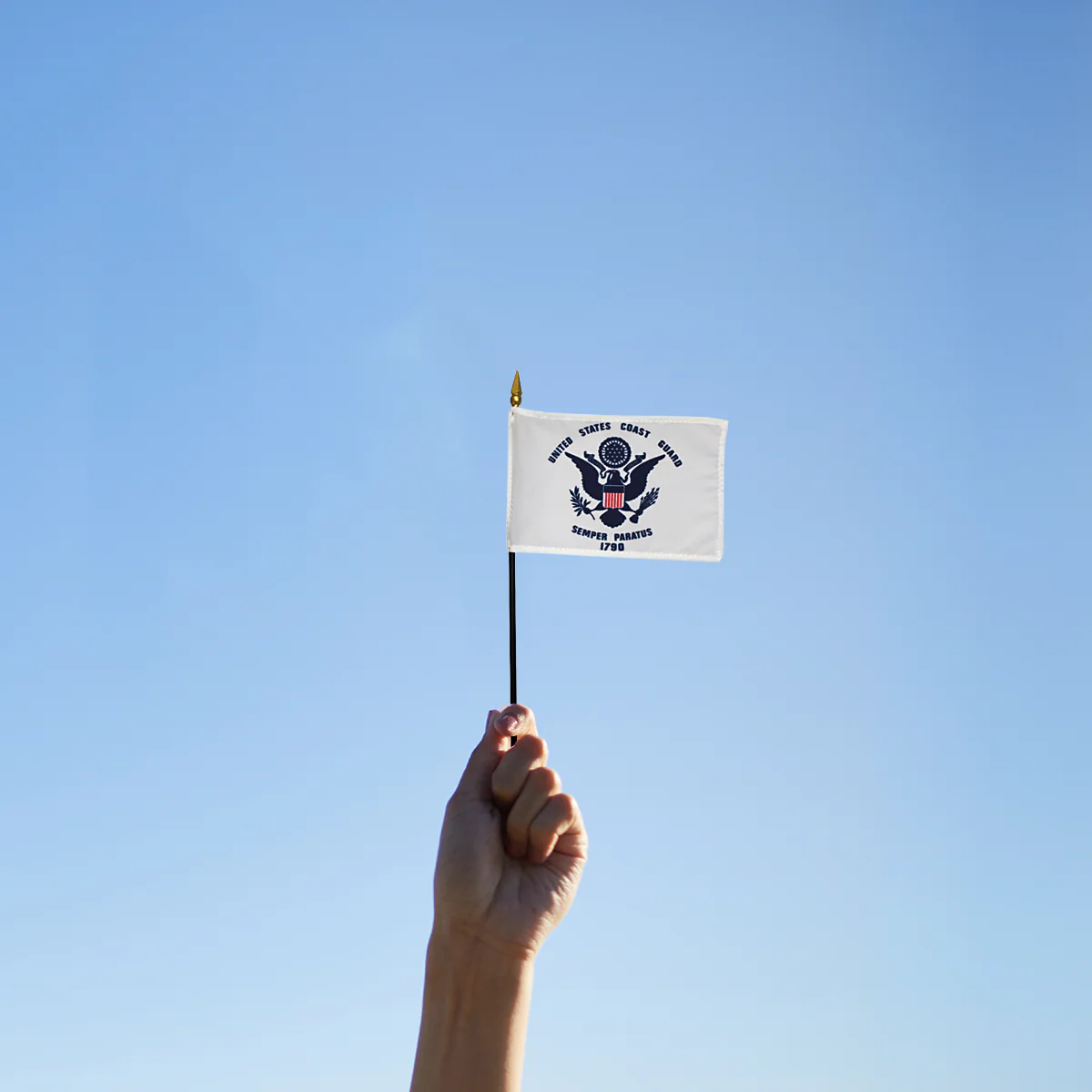 US Coast Guard 4 x 6 inch Nylon Stick Flag Mounted on 10" Staff - Minimum of 12 - Image 2