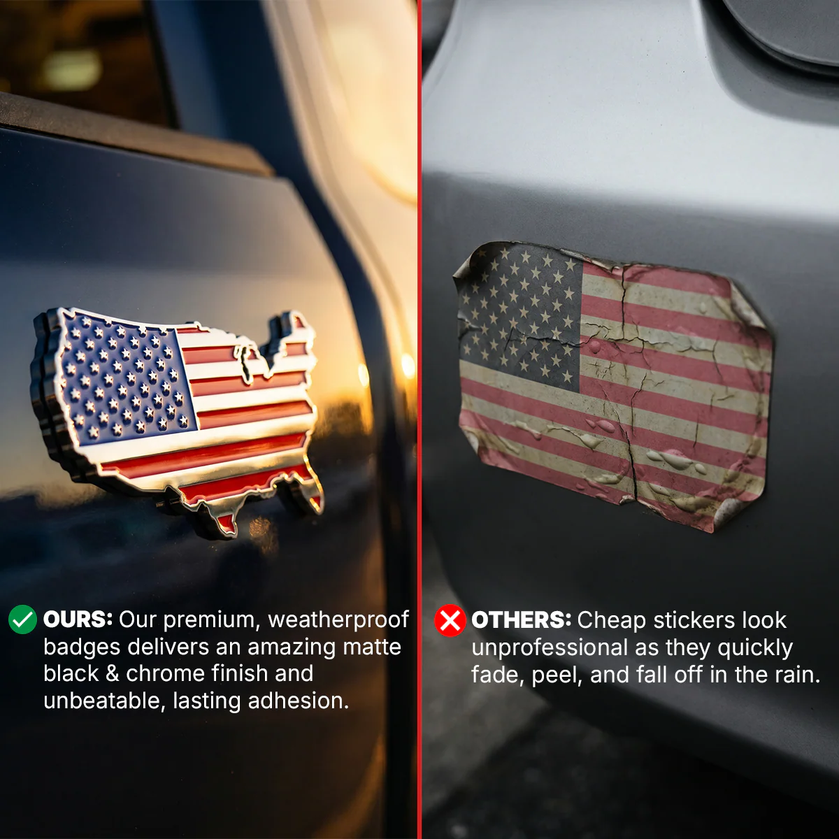 USA Badge - 2.3" x 3.8" All-Weather Emblem - Red, Blue & Chrome Finish - Image 3