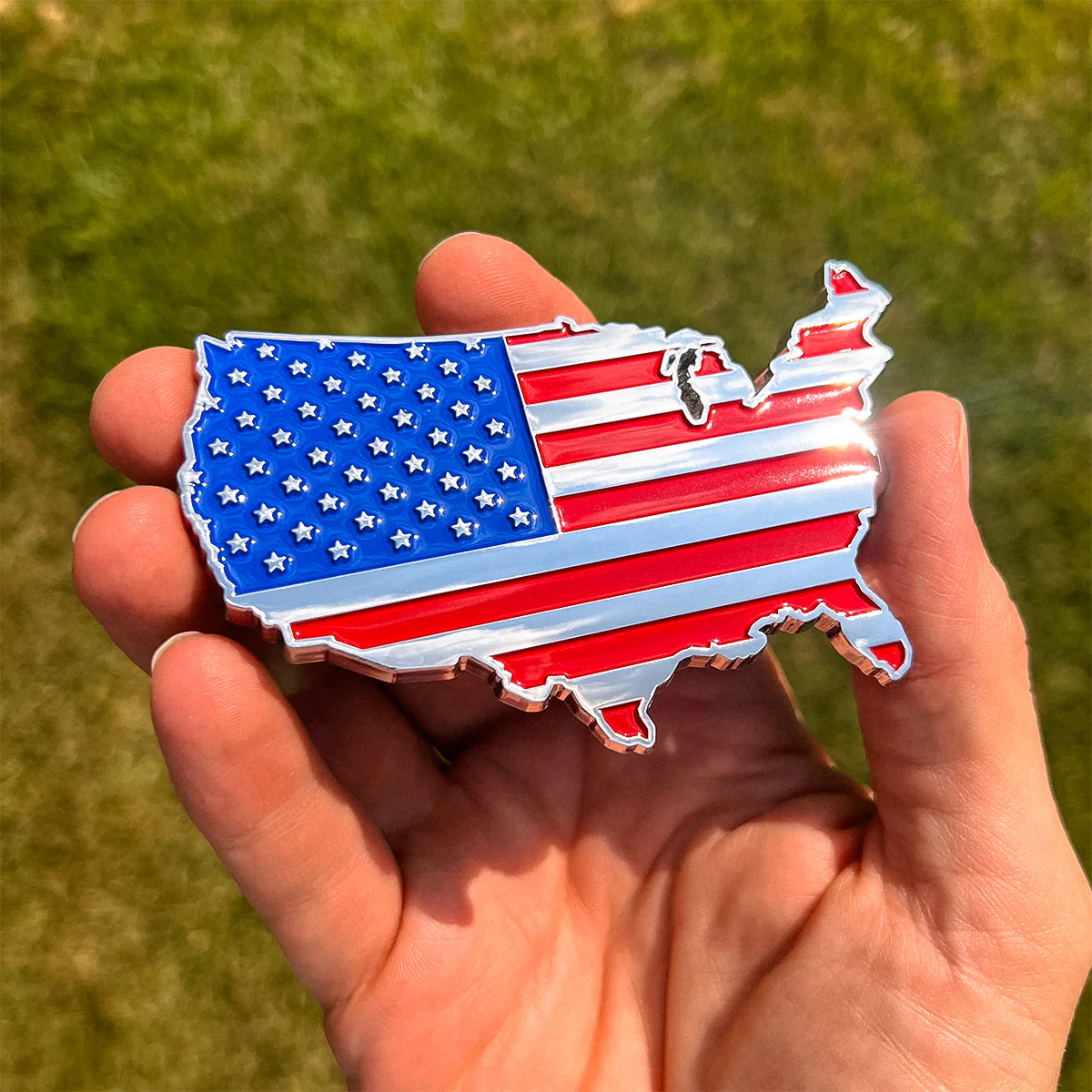 USA Badge - 2.3" x 3.8" All-Weather Emblem - Red, Blue & Chrome Finish - Image 8
