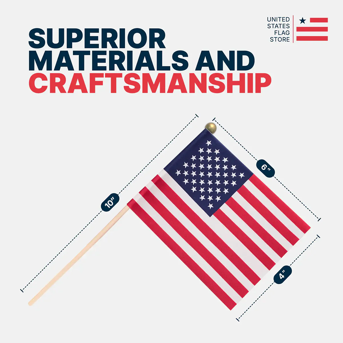 Super Tough 4"x6" Cotton US Stick Flag with Ball Tip - 25 Pack - Image 3