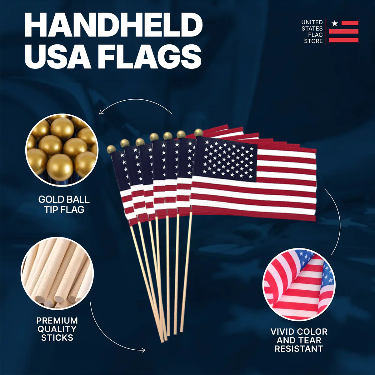 Super Tough 4"x6" Cotton US Stick Flag with Ball Tip - 25 Pack - Image 4