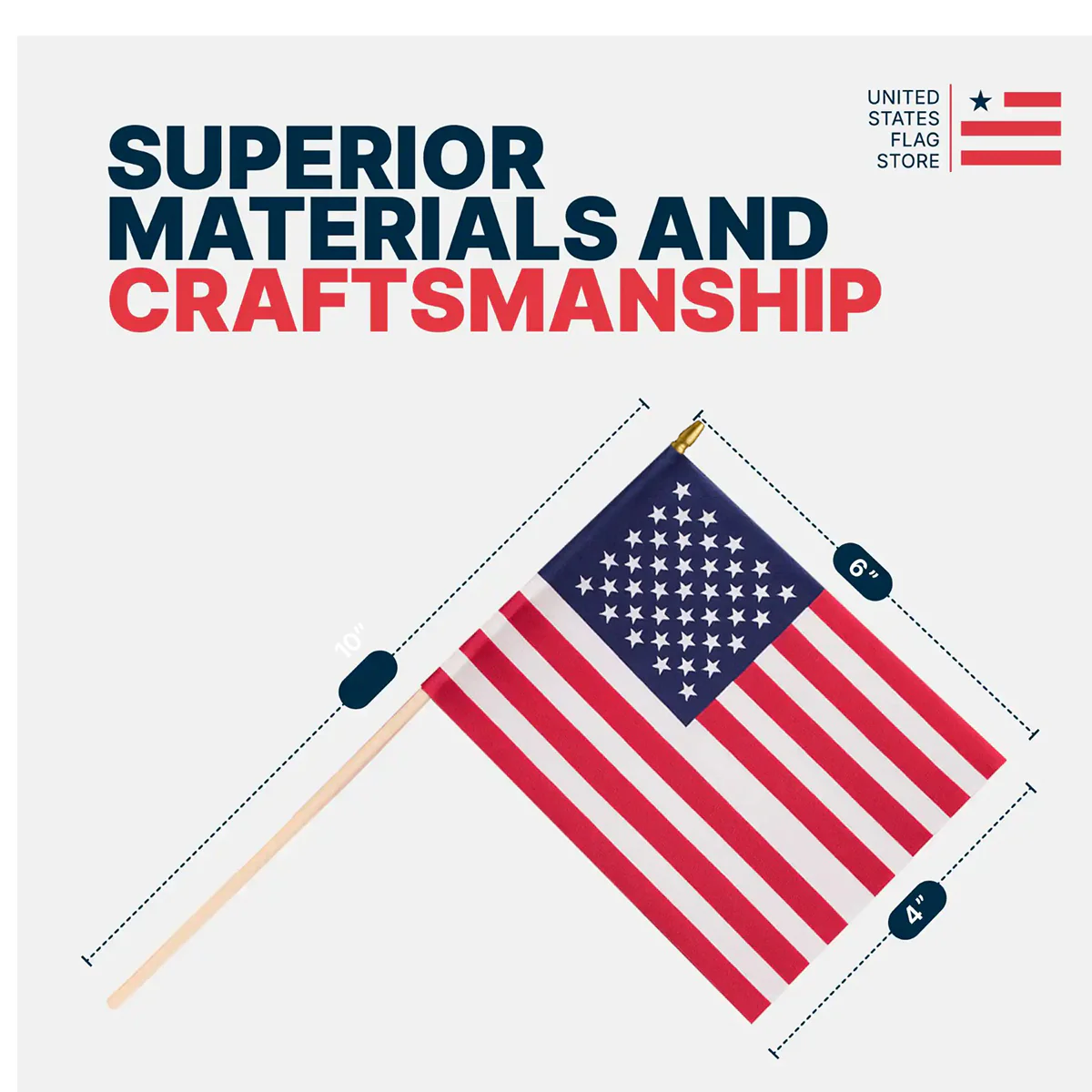 Super Tough 4"x6" Cotton US Stick Flag with Spear Tip - 25 Pack - Image 3
